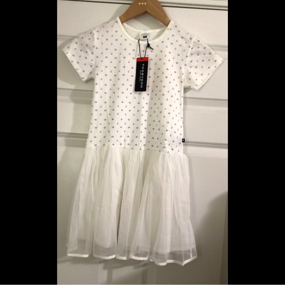 10 Nautical Toobydoo White Tutu Cotton Tee Shirt Dress Anchors